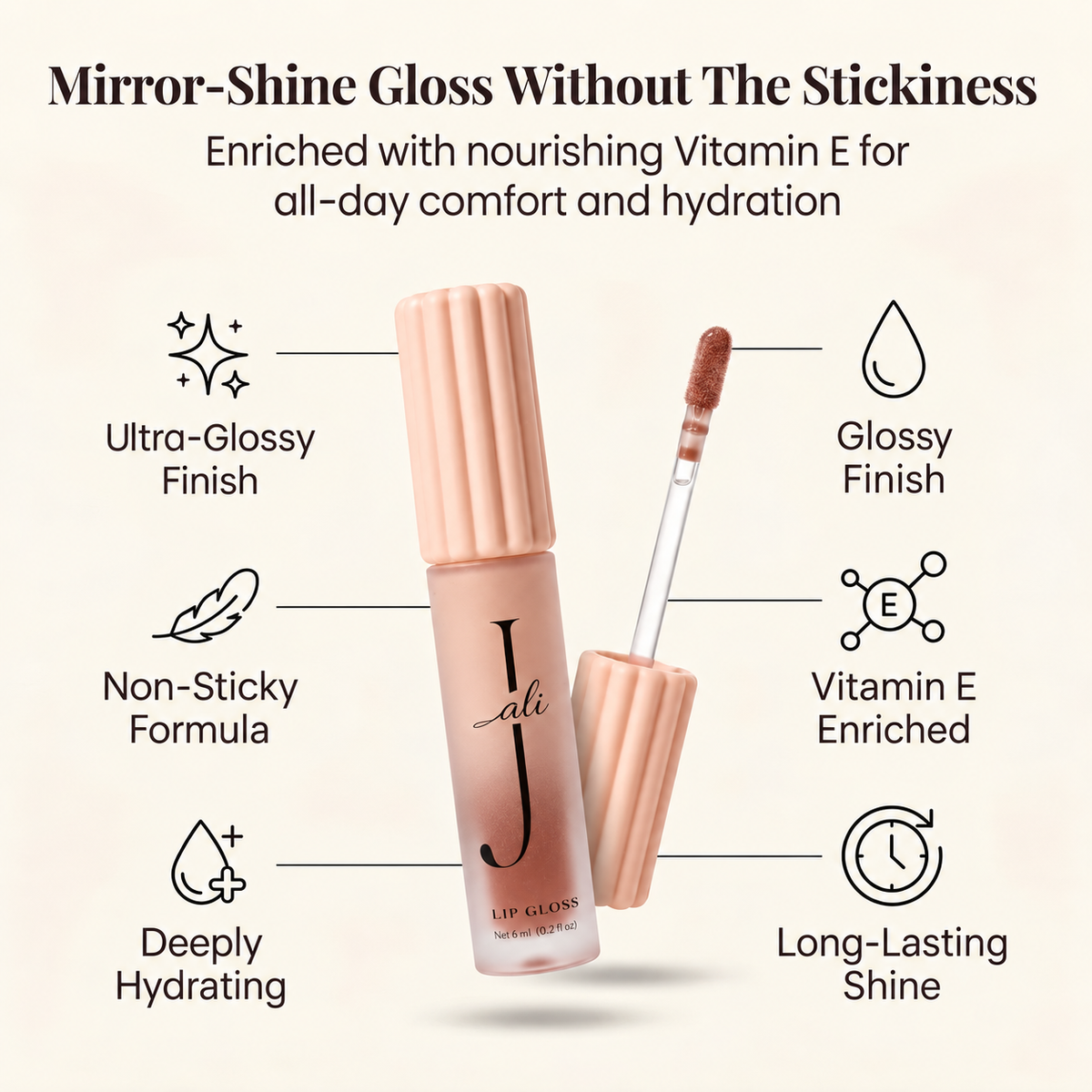 ali J Luxury Lip Gloss-Nude Brown