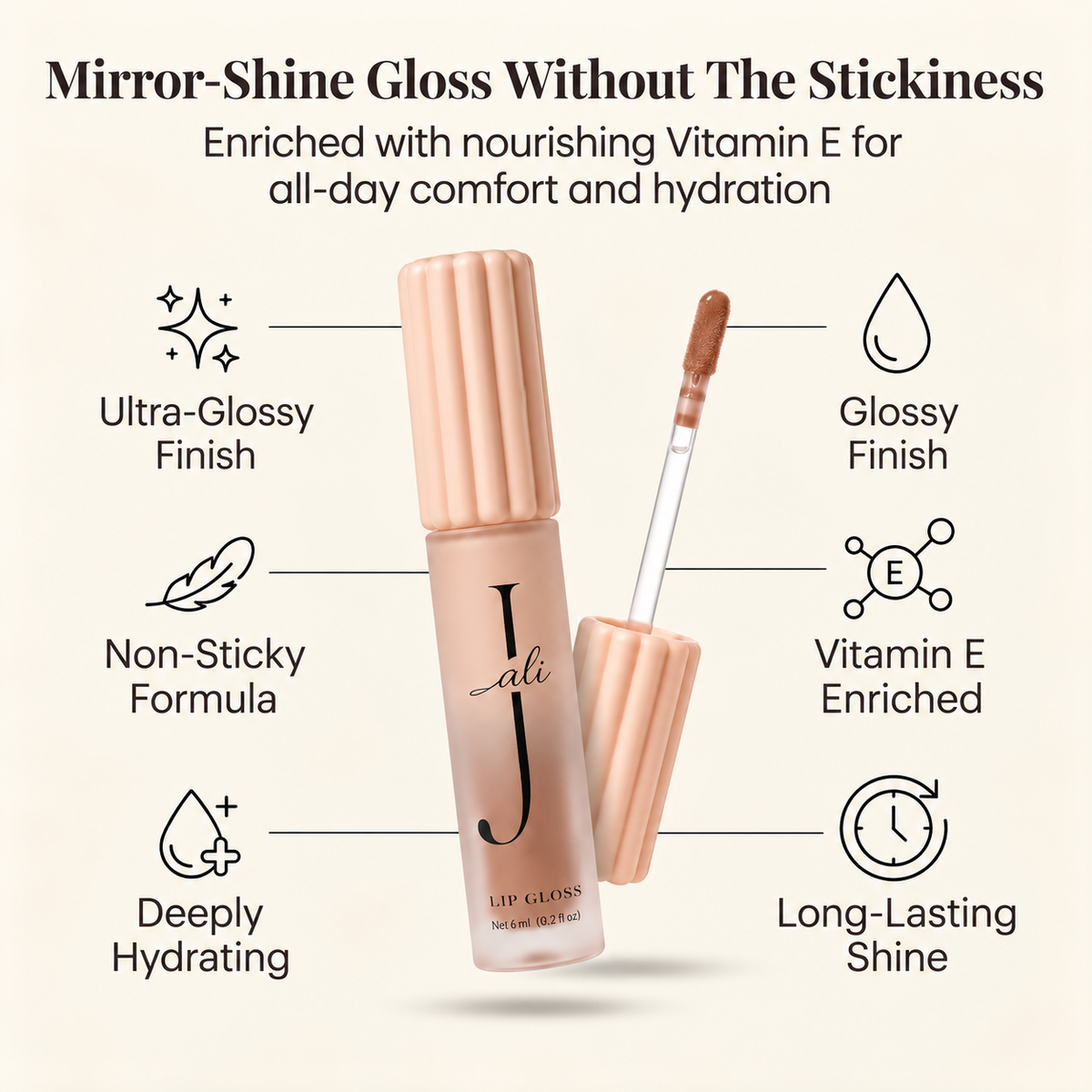 ali J Luxury Lip Gloss-Peach Nude